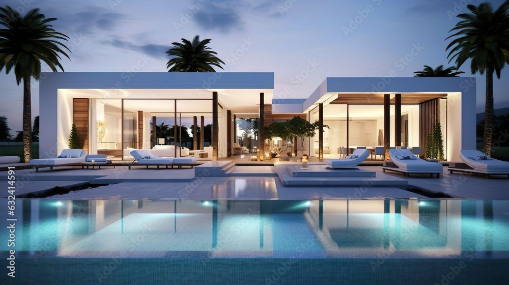 Villa exterior interior with luxury swimming pool