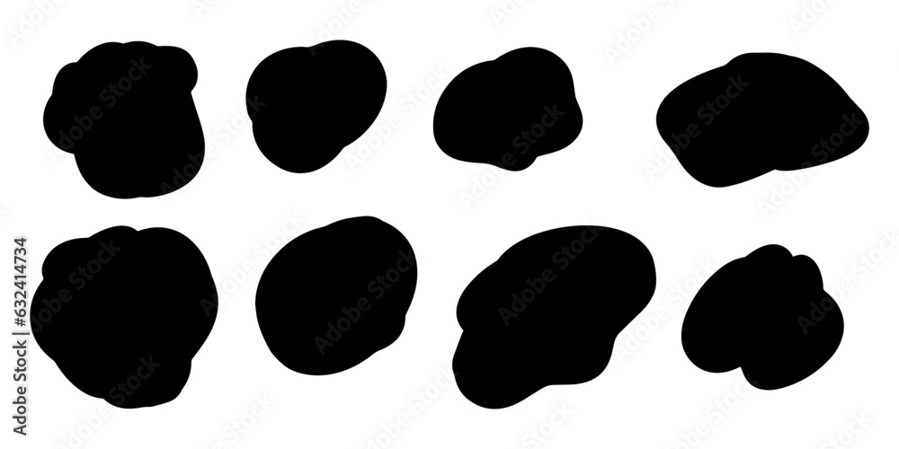 Blob shapes vector set. Random blotch, inkblot, stone silhouette, Ink stain. Organic abstract simple fluid splodge elemets. isolated on white background. vector illustration Blob shapes vector set. Random blotch, inkblot, stone silhouette, Ink stain. Organic abstract simple fluid splodge elemets. isolated on white background. vector illustration