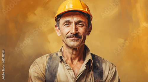 The labor worker portrait on the isolated pastel background