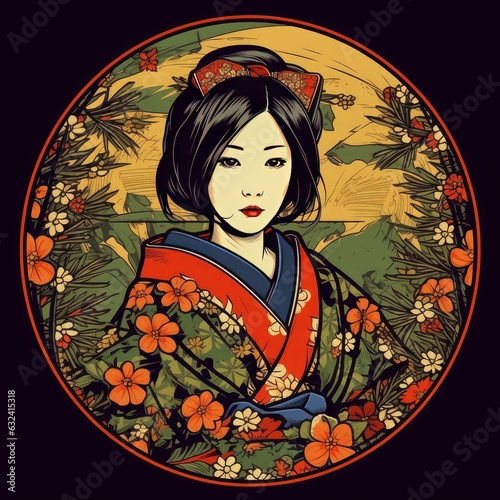 beautiful japanese kimono girl vector. Generative AI photo