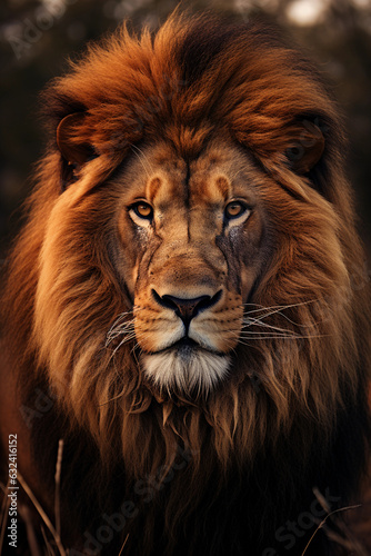 African Lion in the Savannah. Majestic Portrait. Africa Wildlife Animal. Generative ai