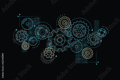 Abstract gear wheel mechanism background. Machine technology. Vector illustration