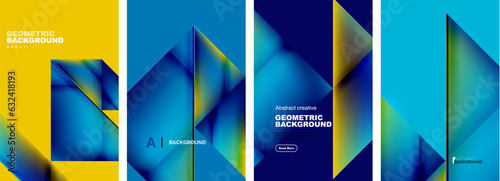 Set of abstract backgrounds - overlapping triangles with fluid gradients design. Collection of covers, templates, flyers, placards, brochures, banners