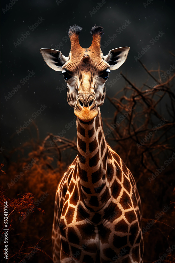 Giraffe in the Savannah. Majestic Portrait. Africa Wildlife Animal. Generative ai