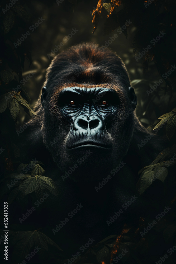 Gorilla in the Jungle. Majestic Portrait. Wildlife Animal. Generative ai