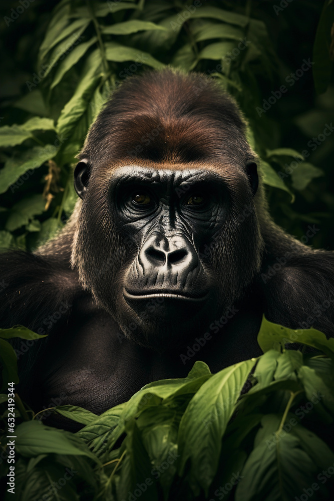 Gorilla in the Jungle. Majestic Portrait. Wildlife Animal. Generative ai