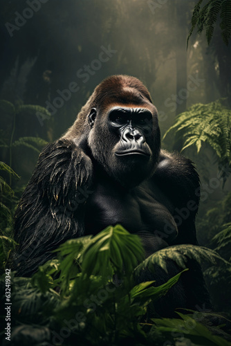 Gorilla in the Jungle. Majestic Portrait. Wildlife Animal. Generative ai