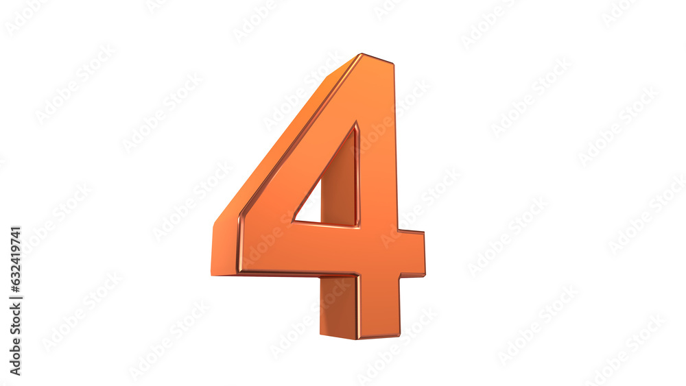 Obraz premium Orange glossy 3d number 4