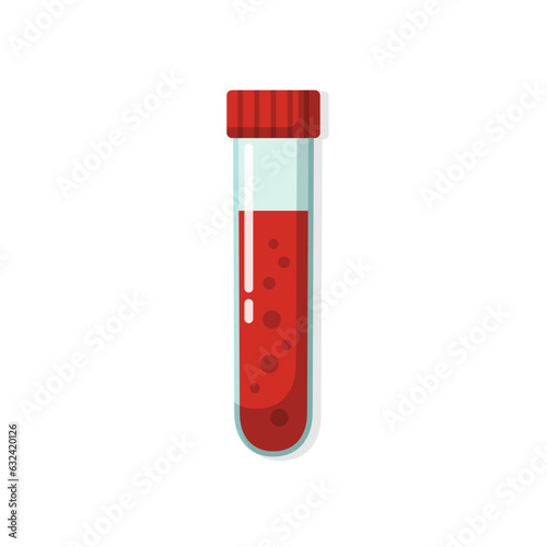 Blood analysis teat tube medical illustration. Vector flat element on white background.