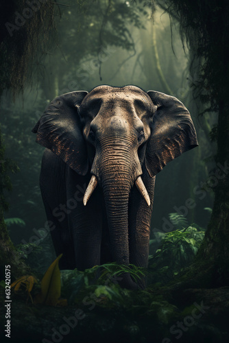 Male Indian Elephant in the Jungle. Majestic Portrait. Wildlife Animal. Generative ai © cwiela_CH