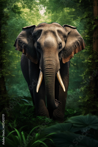 Male Indian Elephant in Moody Style. Majestic Portrait. Wildlife Animal. Generative ai