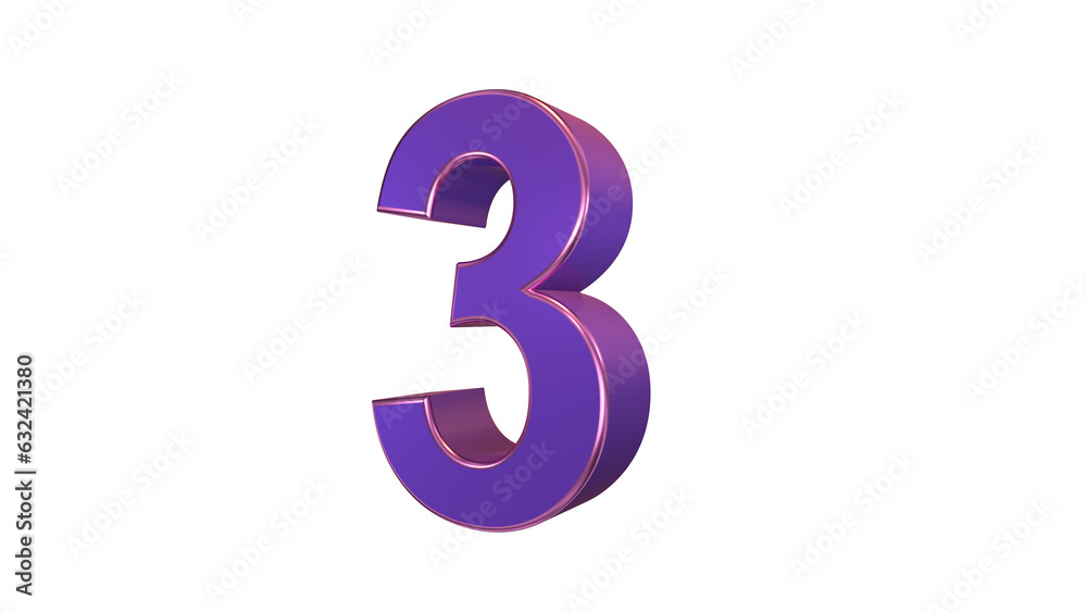Obraz premium Purple glossy 3d number 3