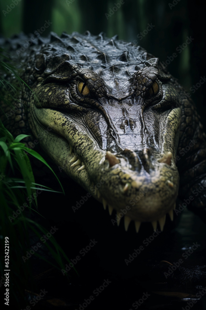 Fototapeta premium Nile Crocodile in the Savannah Showing Presence. Majestic Portrait. African Wildlife Animal. Generative ai