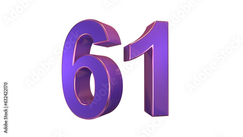 Purple glossy 3d number 61
