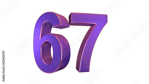 Purple glossy 3d number 67
