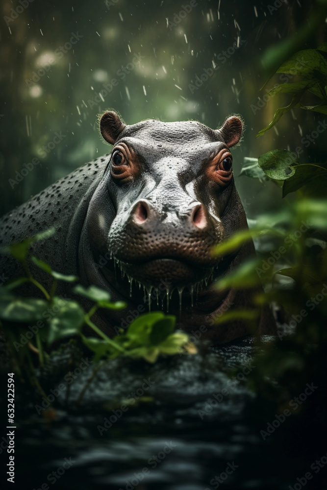 Pygmy Hippopotamus in the Jungle Showing Cuteness. Majestic Portrait. Wildlife Animal. Generative ai Pygmy Hippopotamus in the Jungle Showing Cuteness. Majestic Portrait. Wildlife Animal. Generative ai