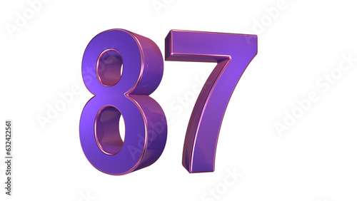 Purple glossy 3d number 87