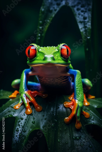 Redeyed Tree Frog in the Jungle Showing Vibrant Colors. Majestic Portrait. Wildlife Animal. Generative ai