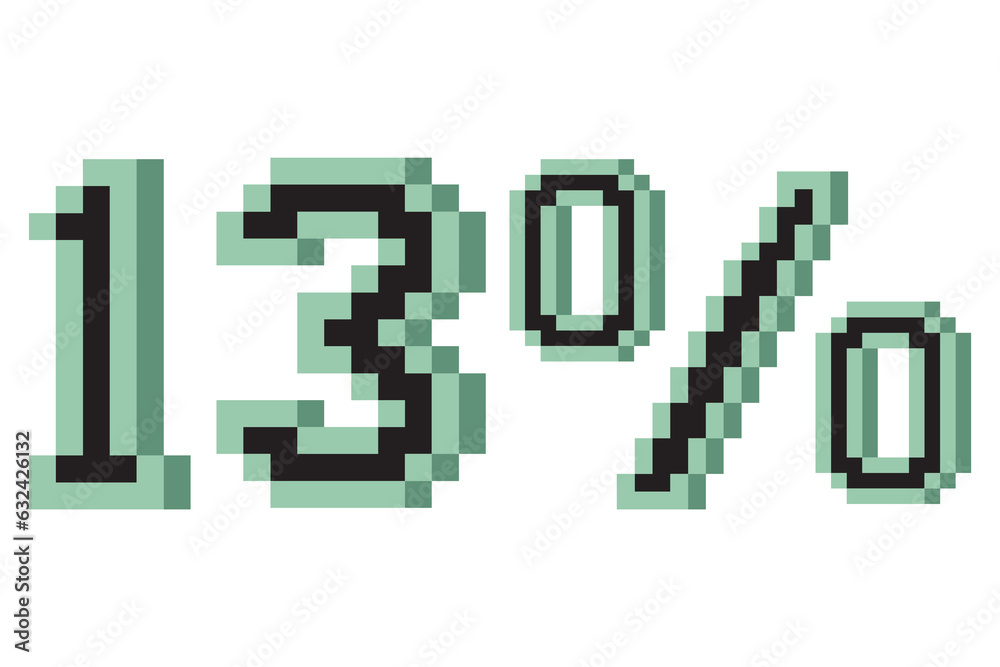 Fototapeta premium 13 percent with pixel art 3d. Vector illustration