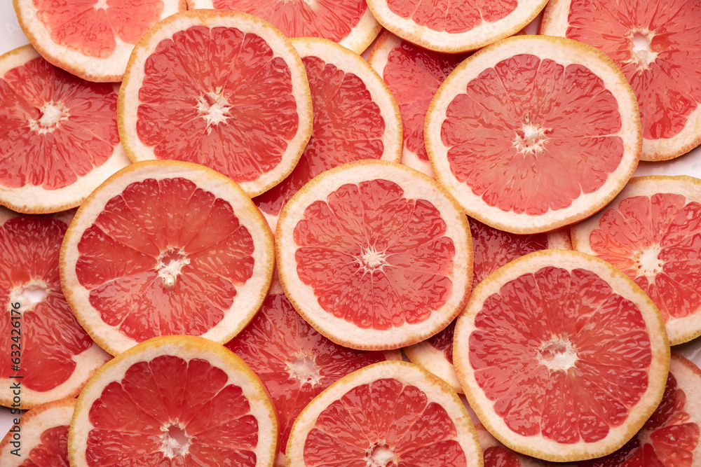 top down background view made of Fresh Sliced organic grapefruit close-up top down background view made of Fresh Sliced organic grapefruit close-up