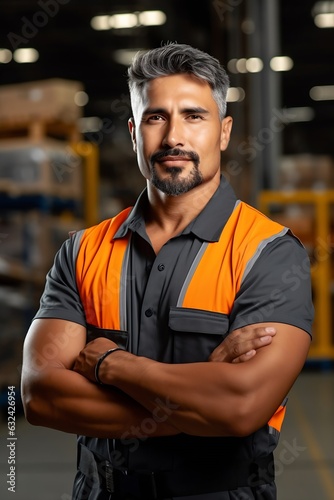Generative AI : Portrait of happy confident worker at distribution warehouse