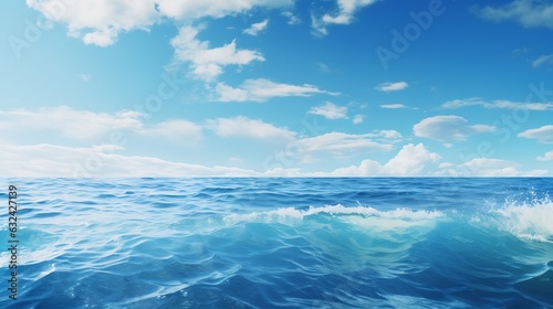 Generative AI : White Cloud Over Sea Water. Blue Sky and Ocean
