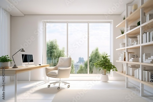 Generative AI   White business room interior corner view glass conference area Relaxing corner with panoramic window 