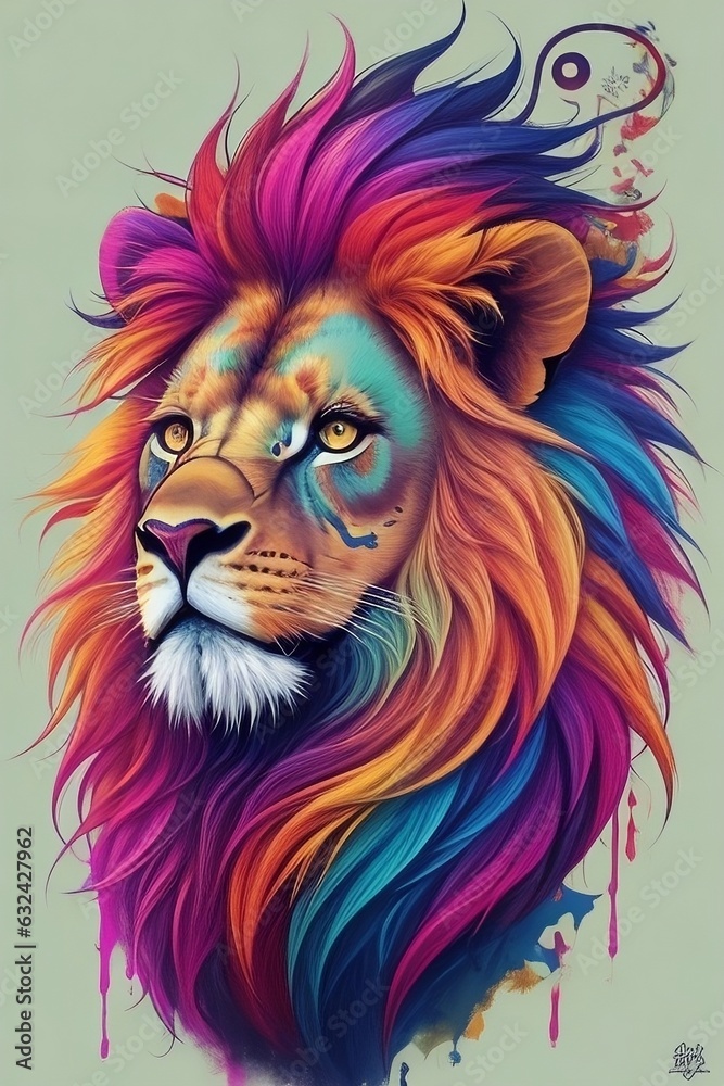 lion head illustration and Lion Majesty: A Tattoo-Inspired Design