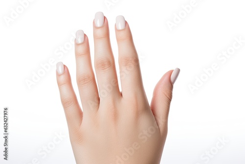 Beauty woman hand with french manicure isolated on white background