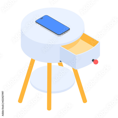 An isometric icon of bedside table 
