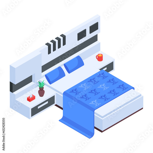 Pack of Modern Bedrooms Isometric Icons  

