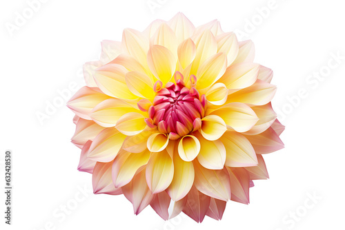 photorealistic close-up of a pink and yellow dahlia on white background PNG