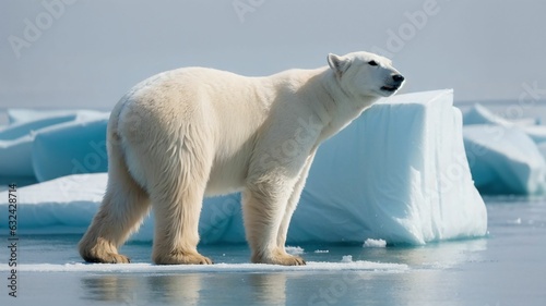 a polar bear standing on top of an iceberg in the ocean