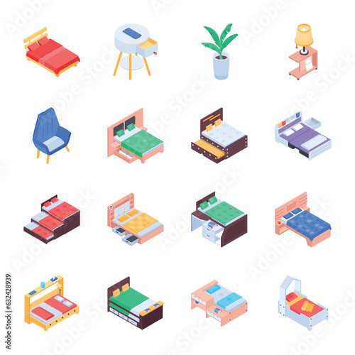 Pack of Room Furniture Isometric Icons  

