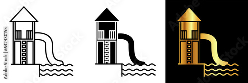 The Water Slide Icon represents a thrilling water attraction found in water parks and amusement parks.