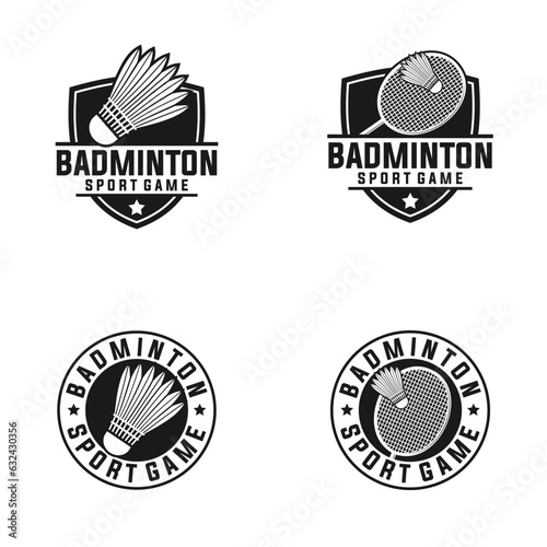 badminton vector graphic template set. illustration collection of sport tournament in badge emblem retro style.