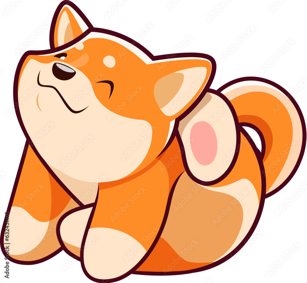 Vektorová grafika „Cartoon happy shiba inu dog character, cute kawaii