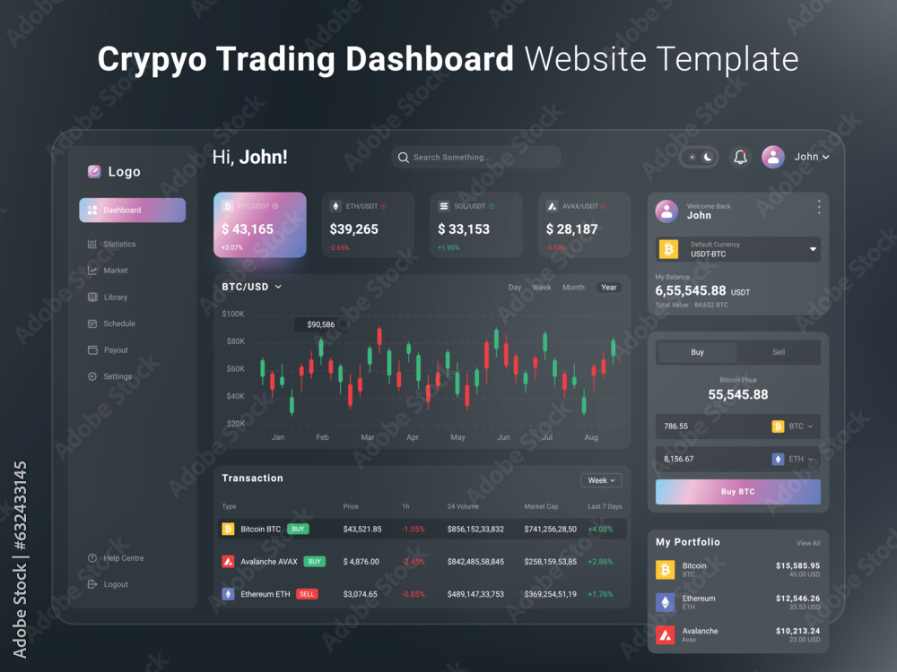 EPS Crypto Trading Dashboard Website Templtae Full Editable and vector (Dark Mode)