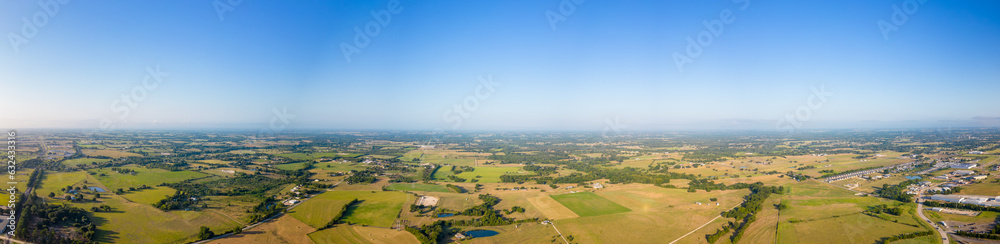 Aerial panorama photo farmland landscape Brenham Texas