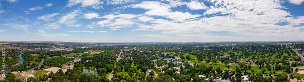 Aerial panorama Colorado City Park on the Arkansas River