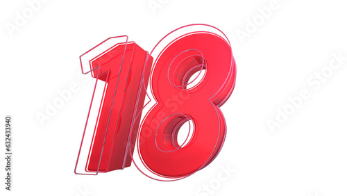 Creative red glossy 3d number 18 photo