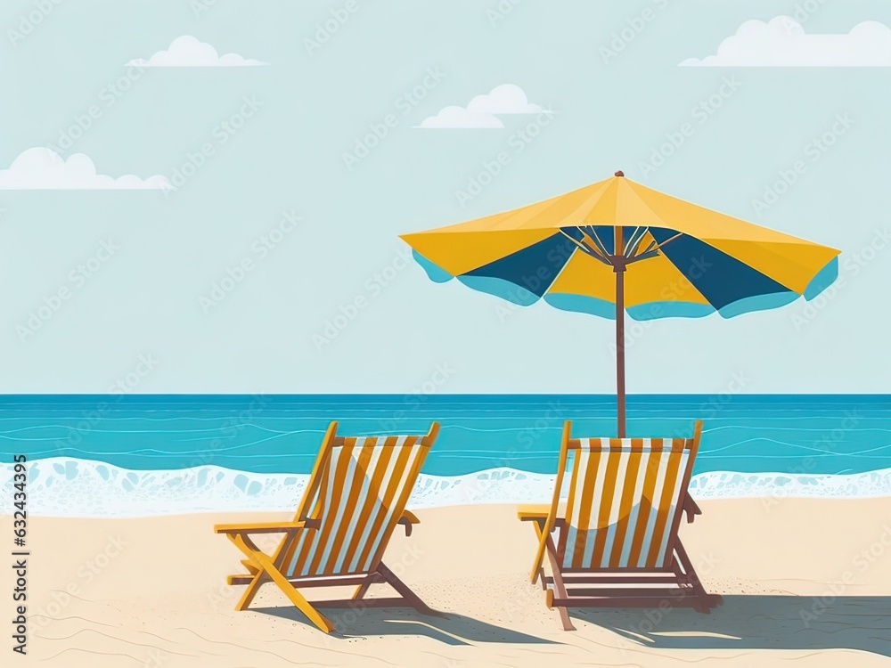 Beach chairs and umbrella at beach summer