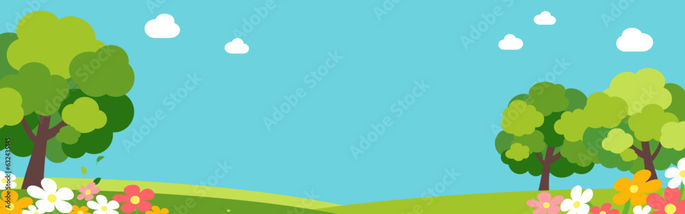 背景イラスト_樹木_花畑 背景イラスト_樹木_花畑