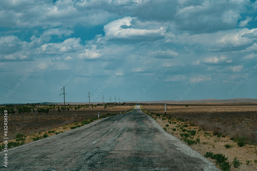 a no one road in a middle of uzbek desert