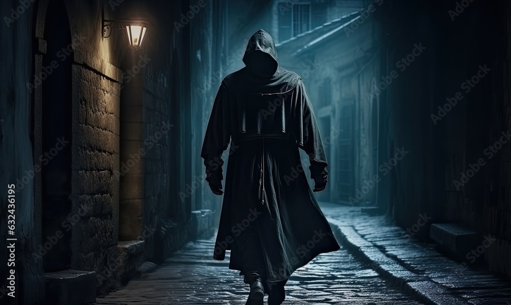 In the depths of the alley, the hooded assassin remains unseen In the depths of the alley, the hooded assassin remains unseen