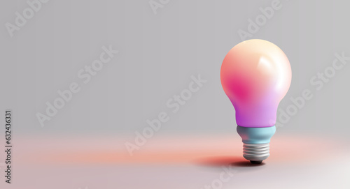 3d render vector bulb illustration, realistic cartoon idea poster, color reflection