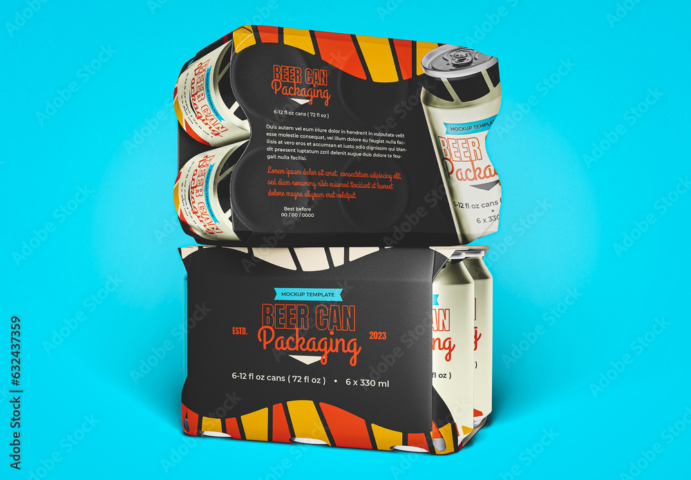 Beer Can Packaging Mockup Two Boxes Of 6 Cans Stacked Stock Template Adobe Stock