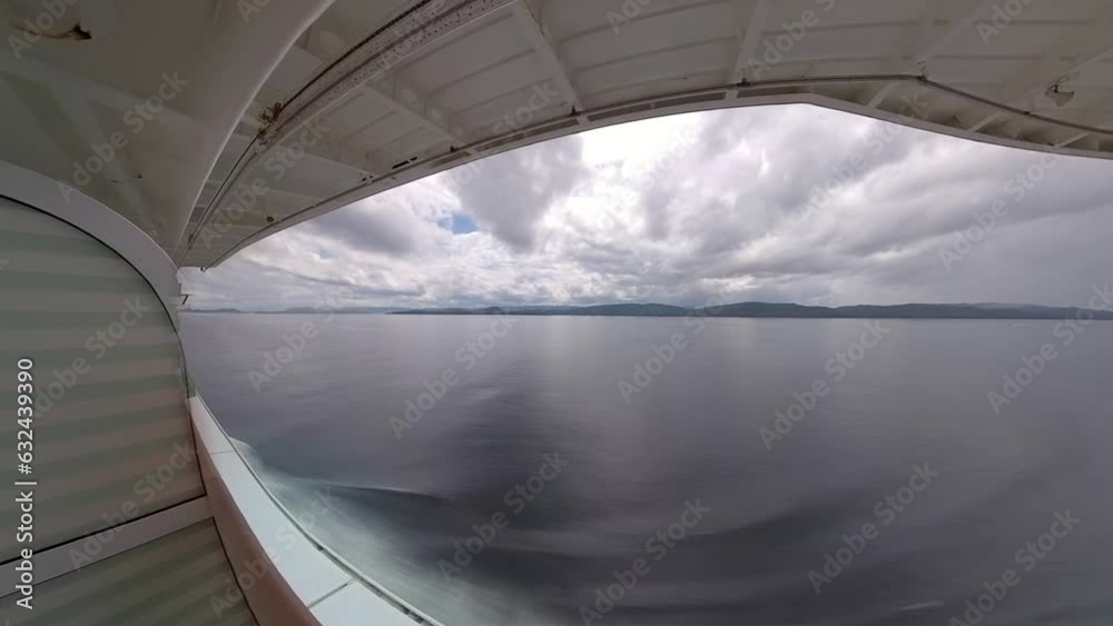 View of the coastal wilderness from the balcony of an Alaskan cruise - hyper lapse