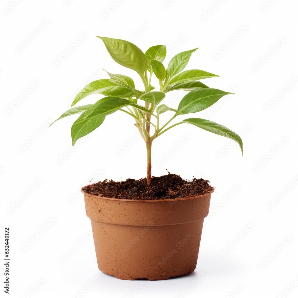 Seedling in pot isolated on white background. Generative AI image Seedling in pot isolated on white background. Generative AI image