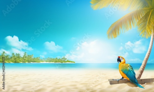 summer holiday on tropical sea sandy beach banner design with copy space, Generative AI